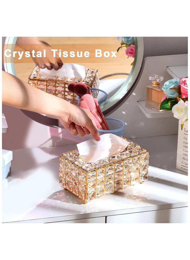 Crystal Tissue Box Cover  Facial Napkin Container Tabletop Tissue Holder Case Napkin Dispenser Holder Rectangular Facial Tissue Holder for Countertop Night Stand Bathroom Desk Dinning Table Gold  - Image 2