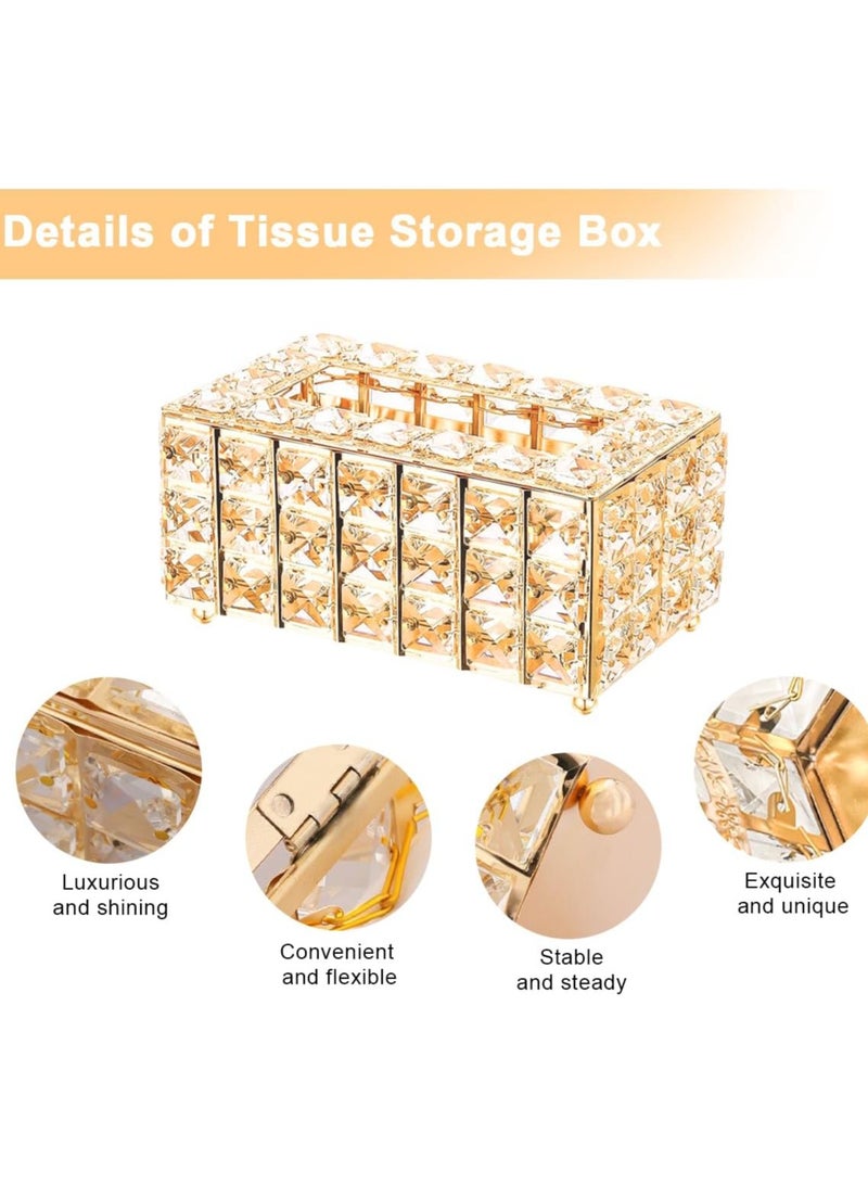 Crystal Tissue Box Cover  Facial Napkin Container Tabletop Tissue Holder Case Napkin Dispenser Holder Rectangular Facial Tissue Holder for Countertop Night Stand Bathroom Desk Dinning Table Gold  - Image 3