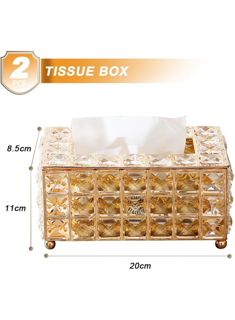 Crystal Tissue Box Cover  Facial Napkin Container Tabletop Tissue Holder Case Napkin Dispenser Holder Rectangular Facial Tissue Holder for Countertop Night Stand Bathroom Desk Dinning Table Gold  - Image 5