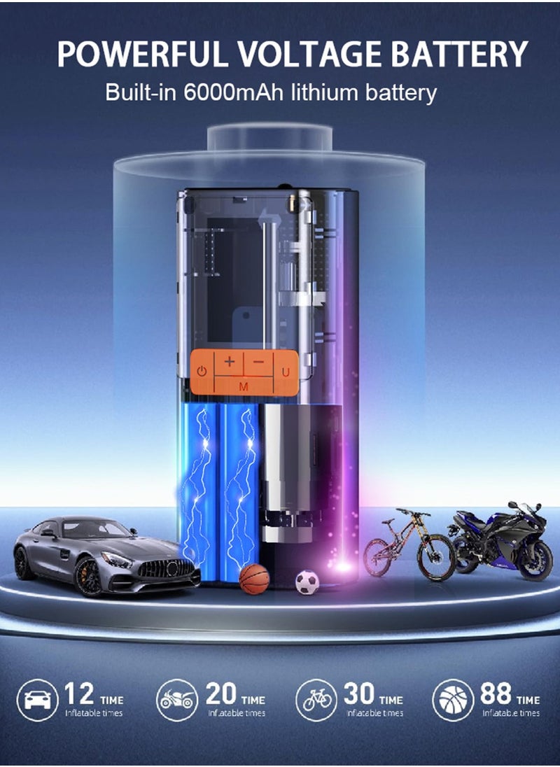 Changli - Digital Car Tire Inflator Portable Air Compressor,Digital Electric Air Pump with 6000mAh Battery Power Bank/Auto Stop/LED Light/LCD Screen/4 Nozzle/Lanyard,Cordless Cycle Tyre Inflator for Car,Motorcycle,Bicycle,Ball - Image 1