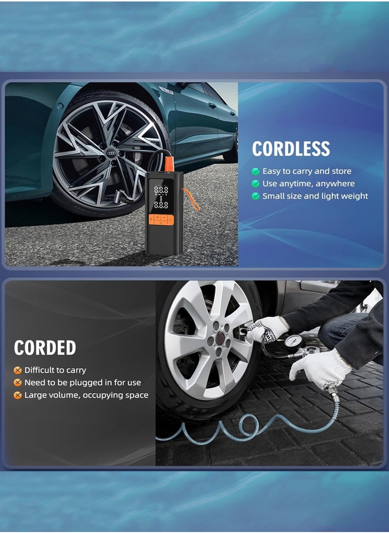 Changli - Digital Car Tire Inflator Portable Air Compressor,Digital Electric Air Pump with 6000mAh Battery Power Bank/Auto Stop/LED Light/LCD Screen/4 Nozzle/Lanyard,Cordless Cycle Tyre Inflator for Car,Motorcycle,Bicycle,Ball - Image 1