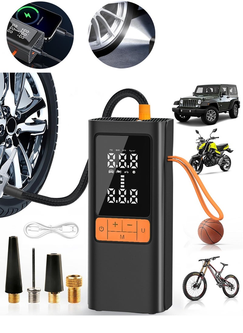 Changli Digital Car Tire Inflator Portable Air Compressor,Digital Electric Air Pump with 6000mAh Battery Power Bank/Auto Stop/LED Light/LCD Screen/4 Nozzle/Lanyard,Cordless Cycle Tyre Inflator for Car,Motorcycle,Bicycle,Ball  - Image 1