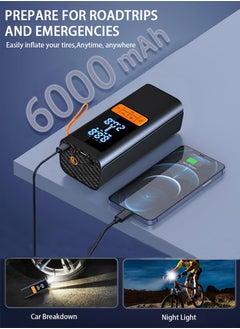 Changli Digital Car Tire Inflator Portable Air Compressor,Digital Electric Air Pump with 6000mAh Battery Power Bank/Auto Stop/LED Light/LCD Screen/4 Nozzle/Lanyard,Cordless Cycle Tyre Inflator for Car,Motorcycle,Bicycle,Ball  - Image 3