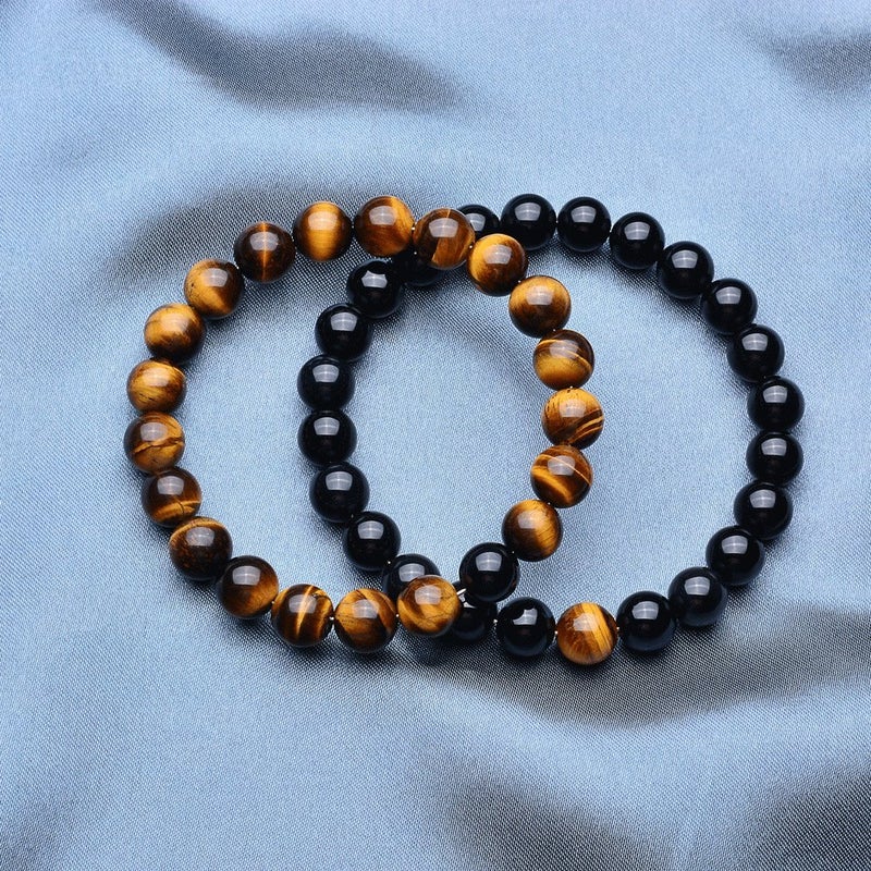 Wanmei 8mm Black Matte Agate & Tiger Eye Healing Energy Stone Beads Distance Bracelets For Couples(2 pcs) - Image 3