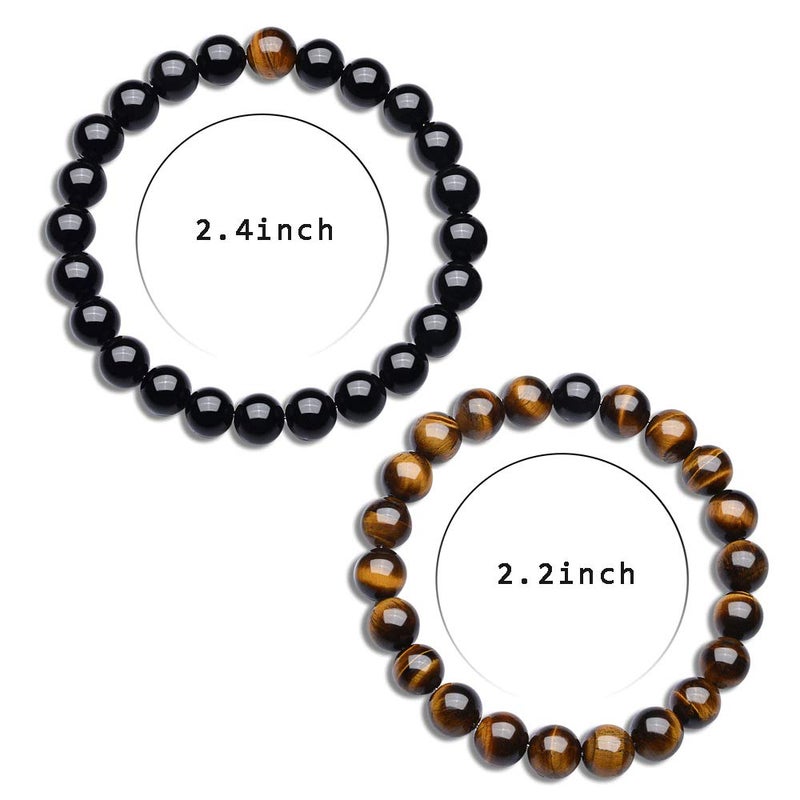 Wanmei 8mm Black Matte Agate & Tiger Eye Healing Energy Stone Beads Distance Bracelets For Couples(2 pcs) - Image 2