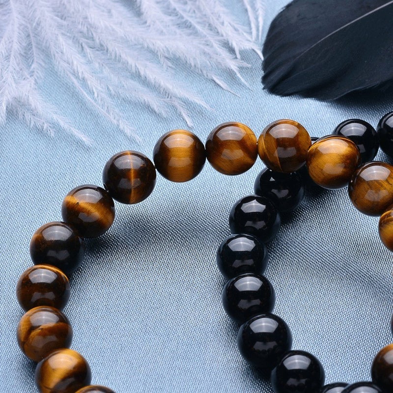 Wanmei 8mm Black Matte Agate & Tiger Eye Healing Energy Stone Beads Distance Bracelets For Couples(2 pcs) - Image 4