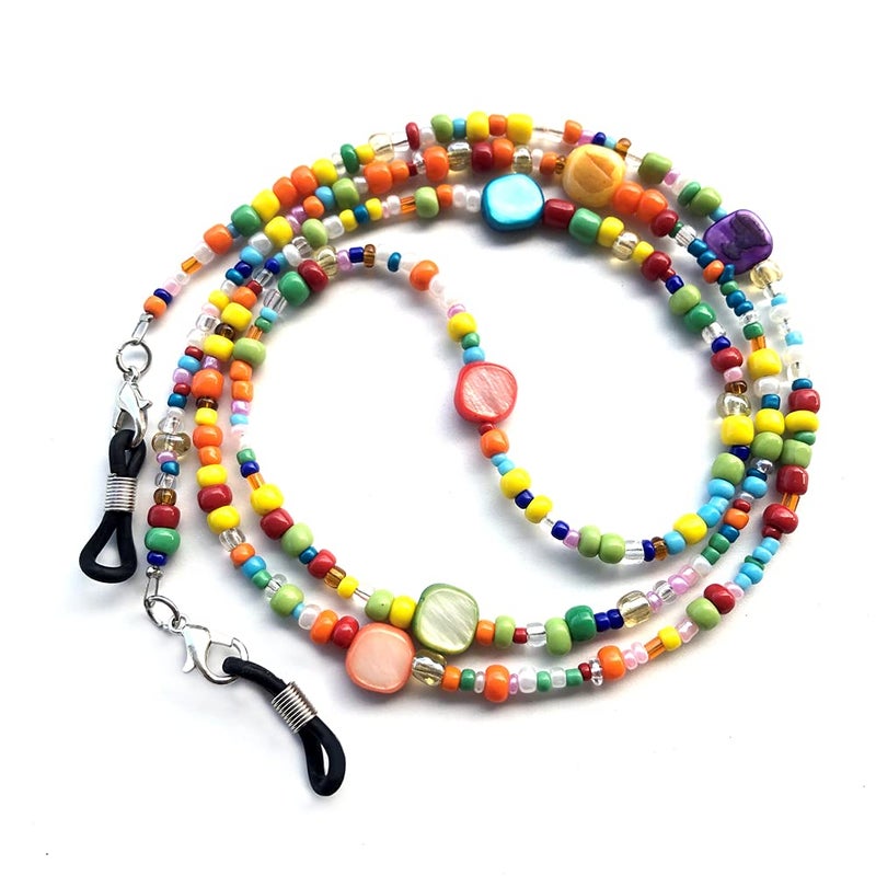 Decker Colorful Bead Womenâ€™s eyeglass chain eyewear retainer Mask Holder Reading glass Necklace Lanyard (Rainbow Beads) - Image 1