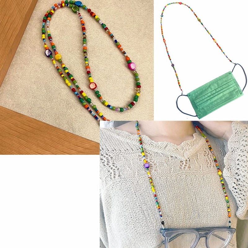 Decker Colorful Bead Womenâ€™s eyeglass chain eyewear retainer Mask Holder Reading glass Necklace Lanyard (Rainbow Beads) - Image 4
