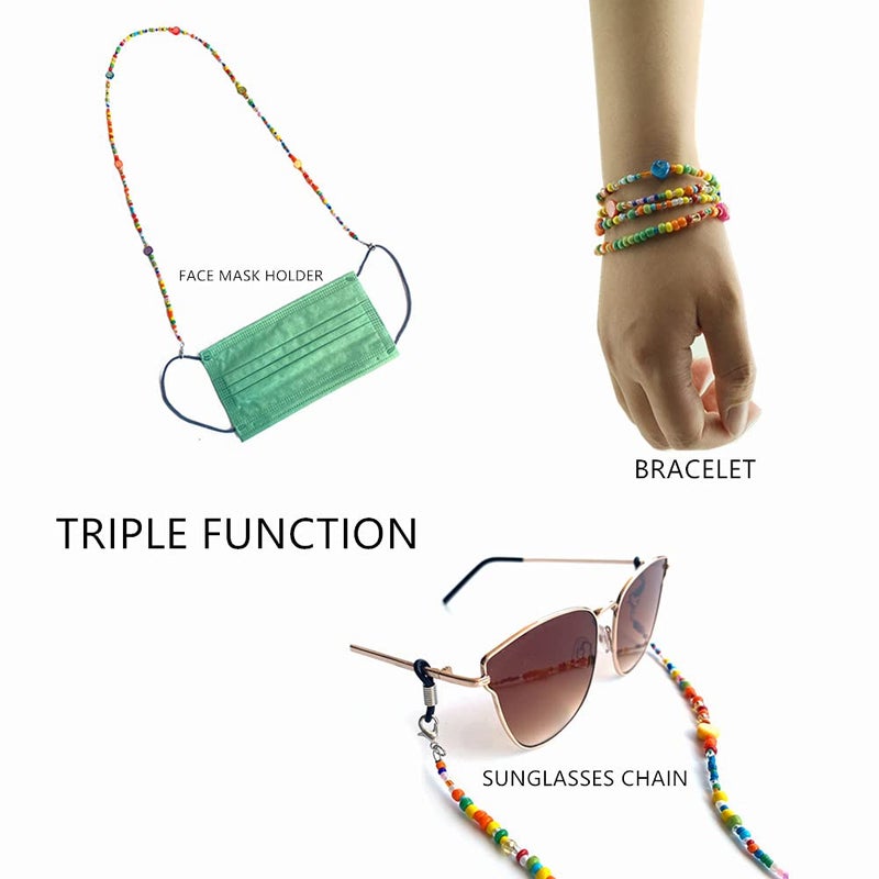 Decker Colorful Bead Womenâ€™s eyeglass chain eyewear retainer Mask Holder Reading glass Necklace Lanyard (Rainbow Beads) - Image 2