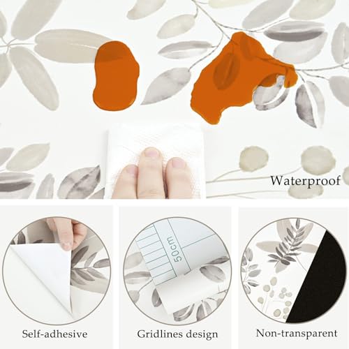 Caltero Beige Floral Peel and Stick Wallpaper - 17.3''118'' Olive Eucalyptus Leaves Removable Floral Contact Paper for Cabinets and Walls - Image 5
