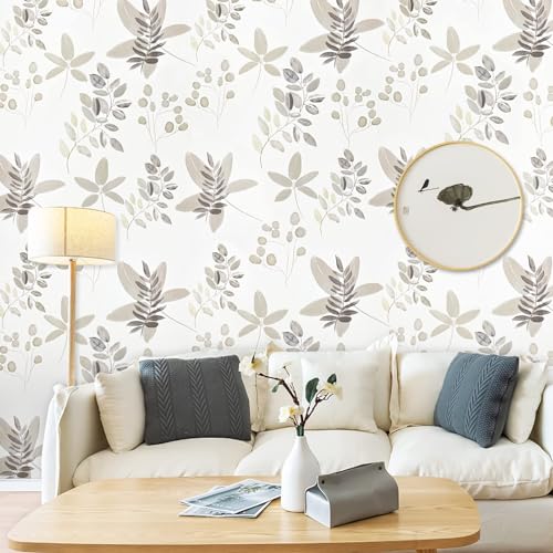 Caltero Beige Floral Peel and Stick Wallpaper - 17.3''118'' Olive Eucalyptus Leaves Removable Floral Contact Paper for Cabinets and Walls - Image 2