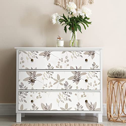 Caltero Beige Floral Peel and Stick Wallpaper - 17.3''118'' Olive Eucalyptus Leaves Removable Floral Contact Paper for Cabinets and Walls - Image 3