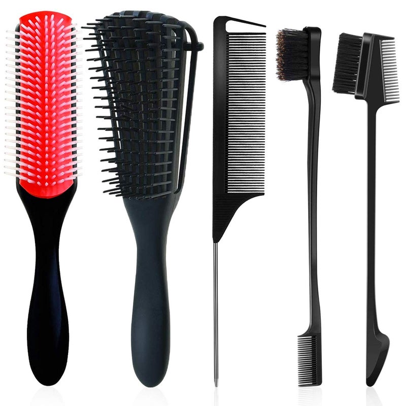 WEXNECOWKZ 9Row Cushion Nylon Bristle Shampoo Brush for Detangling Curly Hair DoubleSided Rattail Comb for Parting Braids