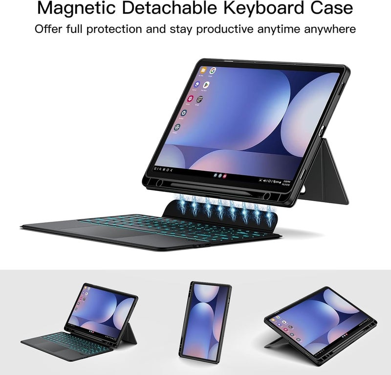 QPHWHFQ 【Arabic English】Detachable Keyboard Case for 14.6 inch Samsung Galaxy Tab S11 Ultra 2025, Magnetic Bluetooth Keyboard Case Samsung Tab with Stand, Multi-Touch Trackpad, 7-Color Backlight - Image 4