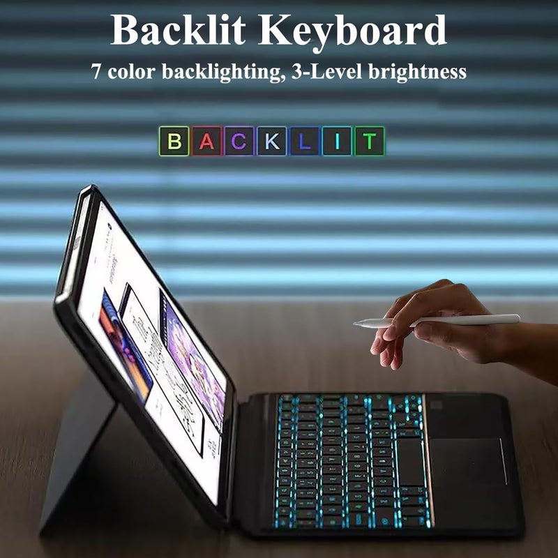 QPHWHFQ 【Arabic English】Detachable Keyboard Case for 14.6 inch Samsung Galaxy Tab S11 Ultra 2025, Magnetic Bluetooth Keyboard Case Samsung Tab with Stand, Multi-Touch Trackpad, 7-Color Backlight - Image 3