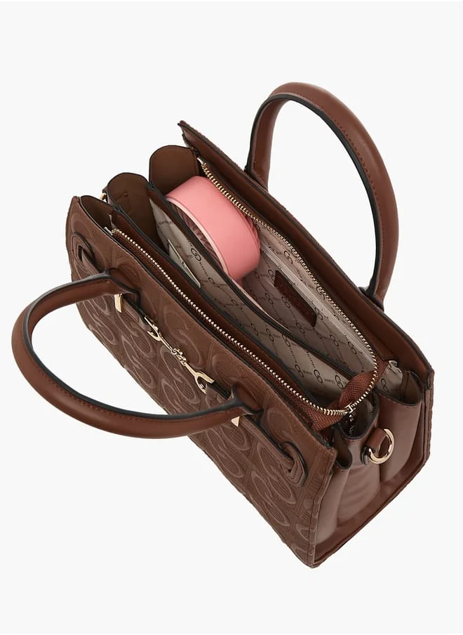 Celeste Womens Monogram Embossed Tote Bag With Handles And Zip Closure