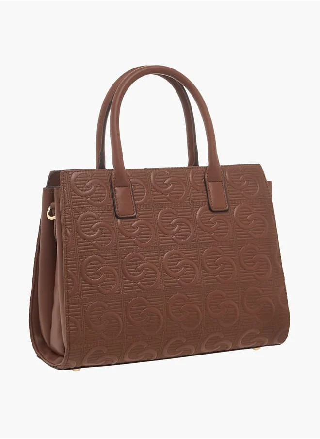 Celeste Womens Monogram Embossed Tote Bag With Handles And Zip Closure