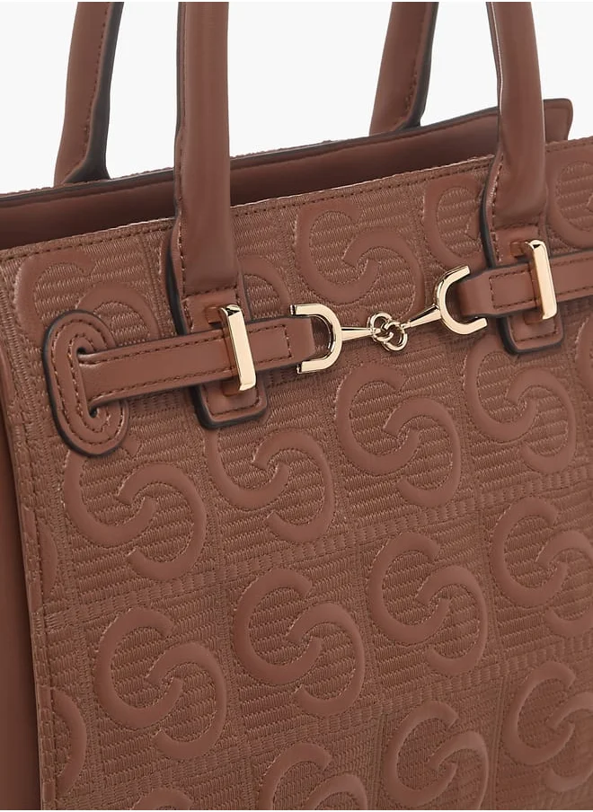 Celeste Womens Monogram Embossed Tote Bag With Handles And Zip Closure