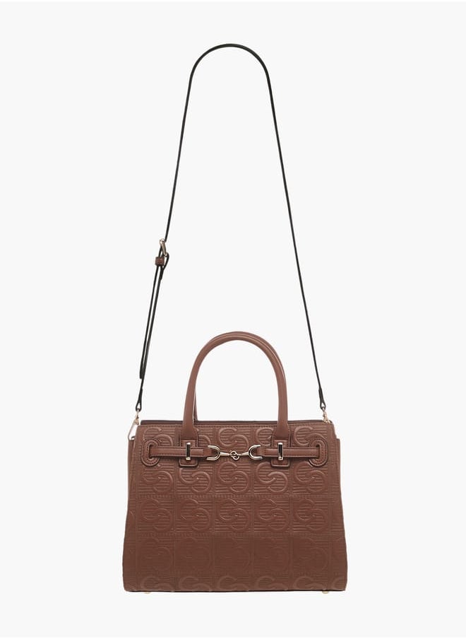 Celeste Womens Monogram Embossed Tote Bag With Handles And Zip Closure  - Image 2