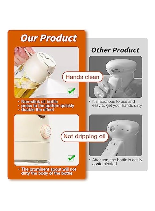 OCTOBER Oil Sprayer for Cooking, 2 in 1 Olive Oil Dispenser Bottle for Kitchen, 16oz/470ml Premium Glass Oil Bottle, Food-grade Oil Mister for Air Fryer, Salad, Frying, BBQ (Creamy White) - Image 2