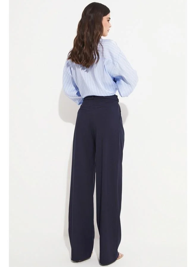 JUNE June Women Pleated Detailed Woven Trouser Navy