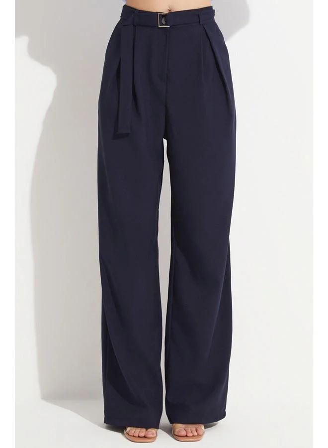 JUNE June Women Pleated Detailed Woven Trouser Navy