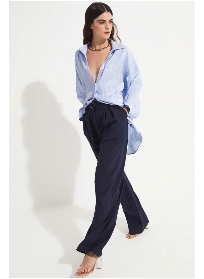 JUNE June Women Pleated Detailed Woven Trouser Navy