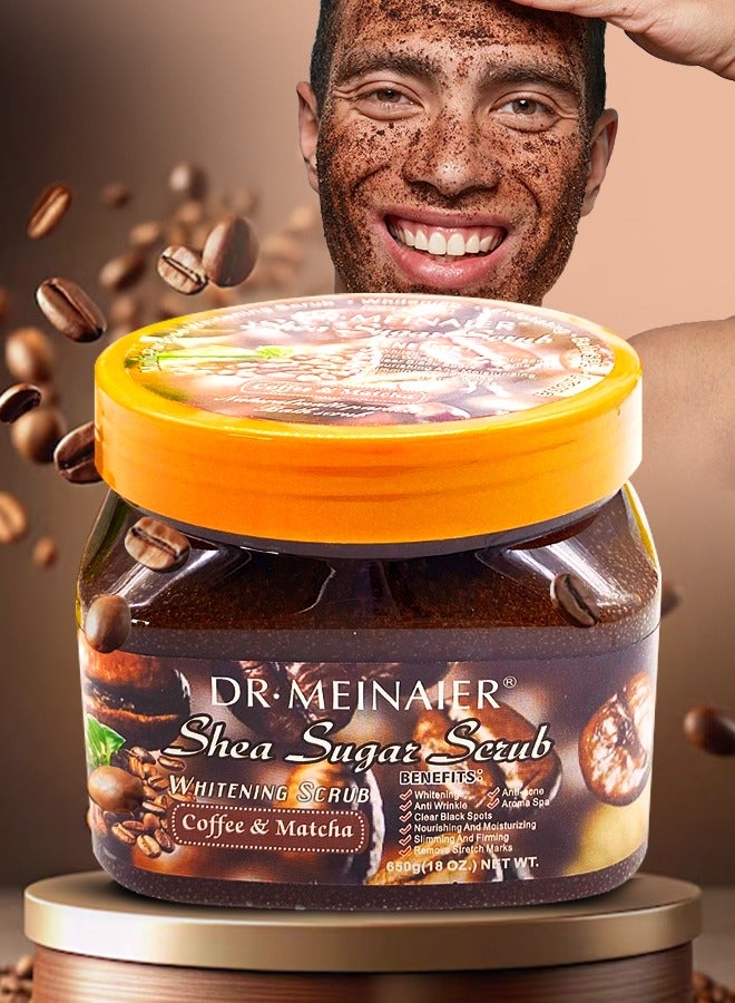 DR.MEINAIER 650G Shea Sugar Scrub with Coffee and Matcha 100% Natural Vitamin Enriched Exfoliating Bath Scrub Nourishing Hydrating Slimming Whitening Anti Wrinkle Anti Acne Moisturizing Firming Body Scrub - Image 1