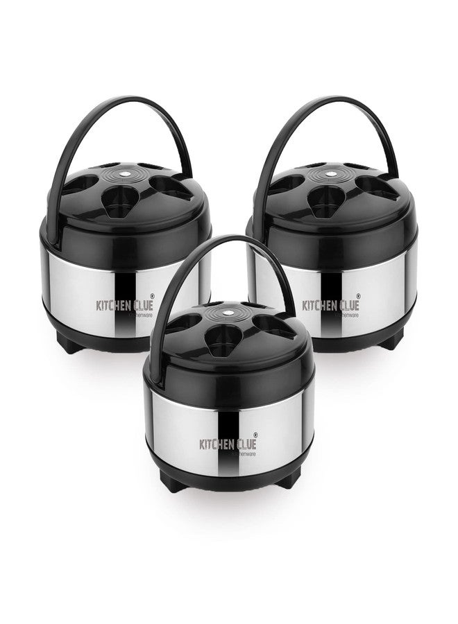 KITCHEN CLUE Stainless Steel Thermoware Casserole Hot-Pot Set - 3500 ML, 3 Pcs, PUF Insulated for Kitchen, Hot Boxes Big Size Serving Combo Offer, Silver-Black - Image 1