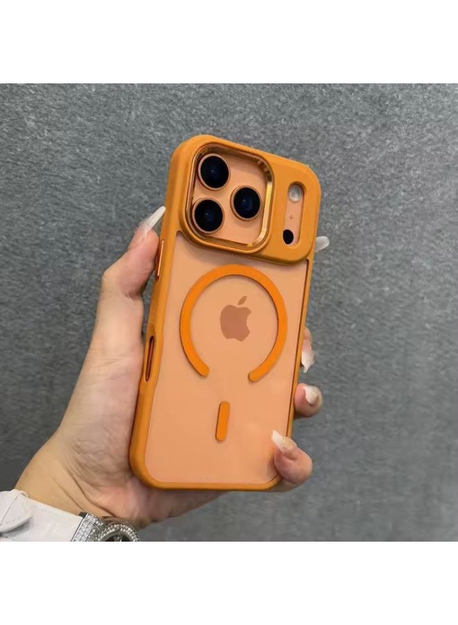 Denx Magnetic Clear Case for iPhone 17 Pro Max, Compatible with MagSafe, Shockproof Slim Phone Cover, Clear Translucent Back (Orange)
