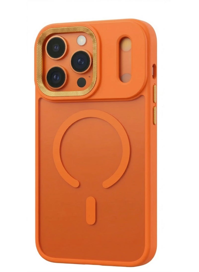 Magnetic Clear Case for iPhone 17 Pro Max, Compatible with MagSafe, Shockproof Slim Phone Cover, Clear Translucent Back (Orange)