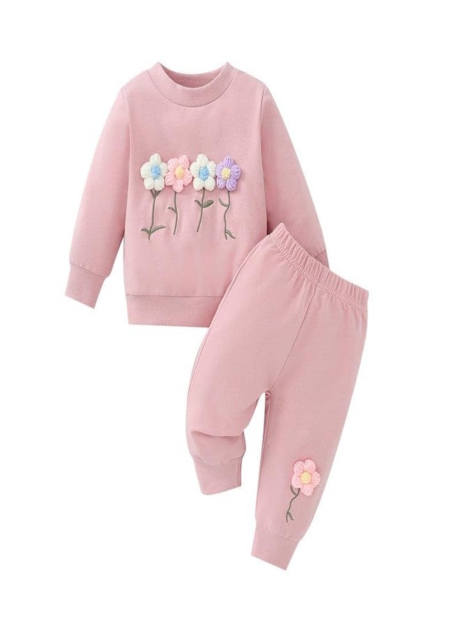 Twosya Toddler Girl Fall Winter Clothes Baby Crewneck Floral 3D Embroidery Sweatshirts Pants Set Long Sleeve Outfits Set - Image 1