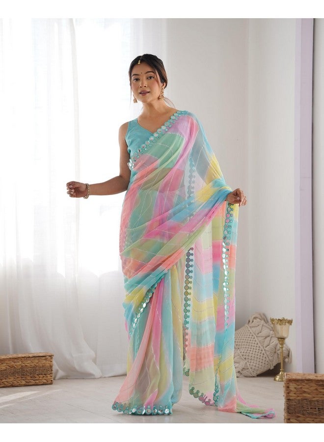 Florely Vibrant Georgette Saree with Prizm Print, Double Paper Mirror Border, and Unstitched Mono Bangalore Blouse Ideal for Festive Occasions and Family Functions - Image 2