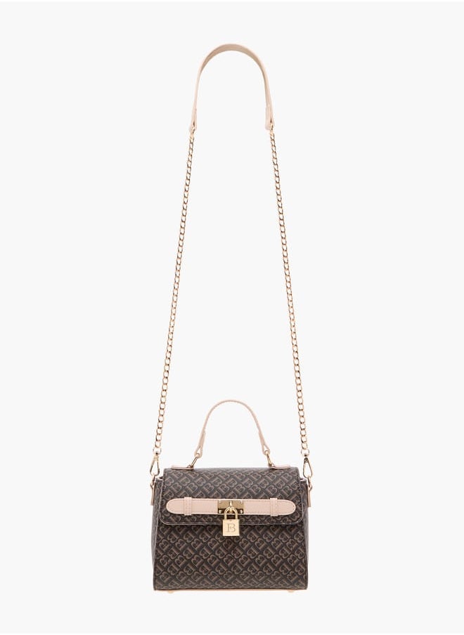 Flora Bella By Shoexpress Women Monogram Print Satchel Bag with Grab Handle and Button Closure  - Image 2