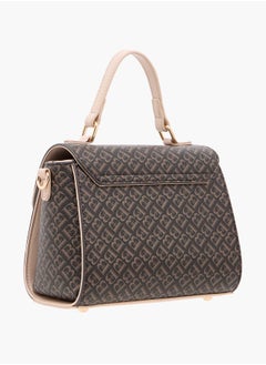 Flora Bella By Shoexpress Women Monogram Print Satchel Bag with Grab Handle and Button Closure  - Image 3