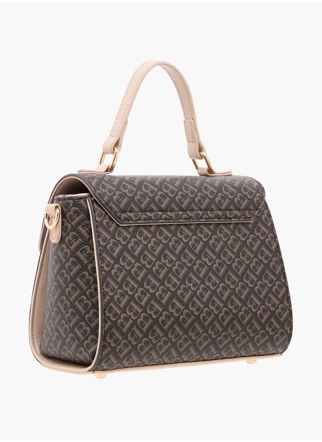 Flora Bella By Shoexpress Women Monogram Print Satchel Bag with Grab Handle and Button Closure  - Image 3