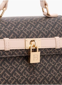 Flora Bella By Shoexpress Women Monogram Print Satchel Bag with Grab Handle and Button Closure  - Image 4