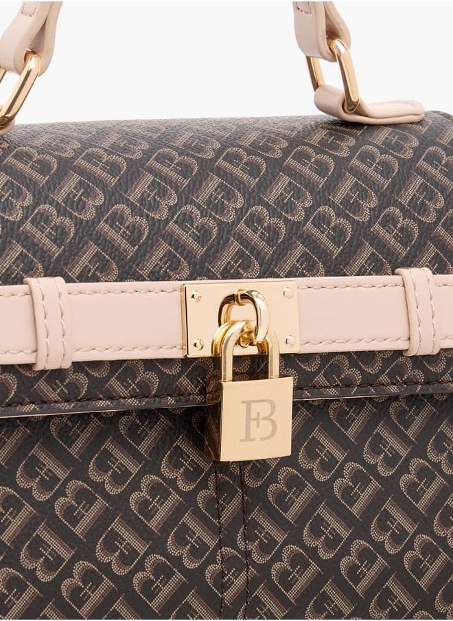 Flora Bella By Shoexpress Women Monogram Print Satchel Bag with Grab Handle and Button Closure  - Image 4