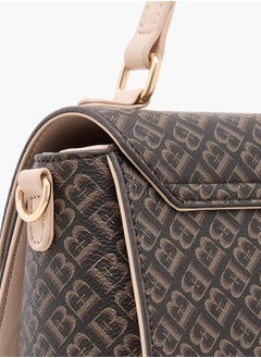 Flora Bella By Shoexpress Women Monogram Print Satchel Bag with Grab Handle and Button Closure  - Image 5