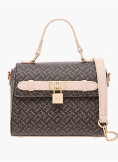 Flora Bella By Shoexpress Women Monogram Print Satchel Bag with Grab Handle and Button Closure  - Image 1