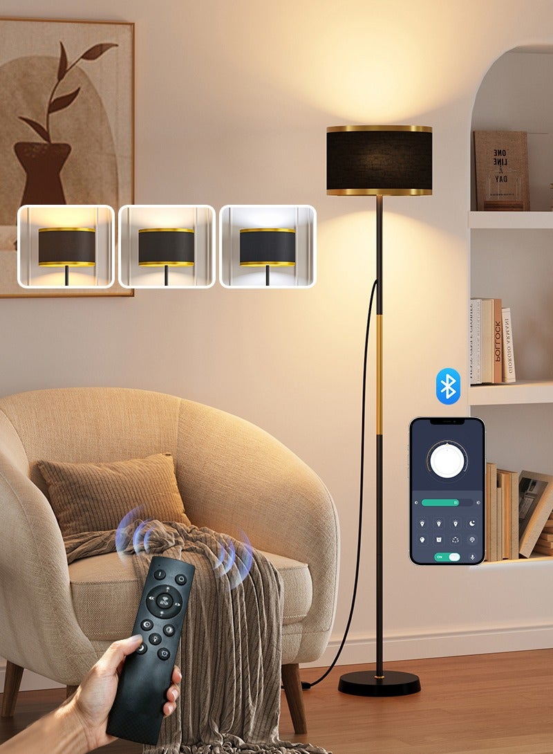 الأمويلات مصباح أرضي LED مع ريموت وتحكم بالتطبيق، ابجوره طويله بغطاء قماشي، ابجوره ارضيه قابلة للتعتيم بثلاث درجات حرارة لونية، مؤقت ولمبة E27 بقدرة 12 واط متضمنة، لغرفة المعيشة وغرفة النوم والقراءة - Image 1