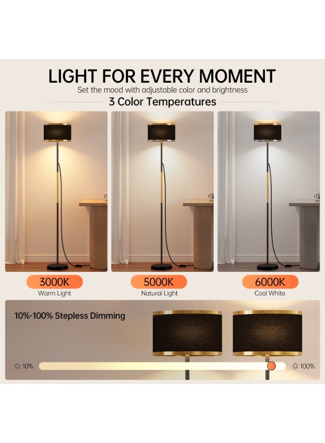 الأمويلات مصباح أرضي LED مع ريموت وتحكم بالتطبيق، ابجوره طويله بغطاء قماشي، ابجوره ارضيه قابلة للتعتيم بثلاث درجات حرارة لونية، مؤقت ولمبة E27 بقدرة 12 واط متضمنة، لغرفة المعيشة وغرفة النوم والقراءة - Image 4