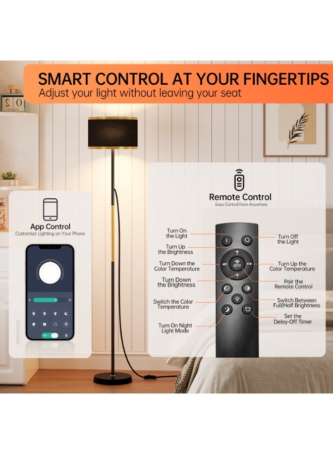 الأمويلات مصباح أرضي LED مع ريموت وتحكم بالتطبيق، ابجوره طويله بغطاء قماشي، ابجوره ارضيه قابلة للتعتيم بثلاث درجات حرارة لونية، مؤقت ولمبة E27 بقدرة 12 واط متضمنة، لغرفة المعيشة وغرفة النوم والقراءة - Image 5