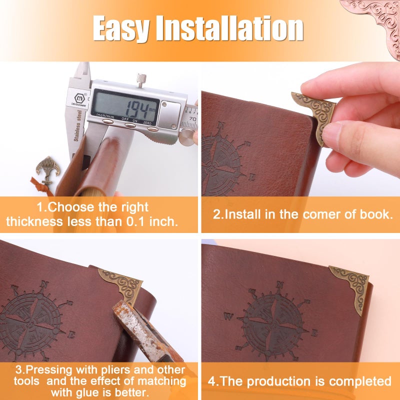 Olldag 100 PCS Metal Book Corners, Vintage Book Corner Protectors, Iron Corner Guard Edge Decorative for Scrapbook Photo Album Diary Cover Menus Folder (Antique Bronze+Silver+Gold+Rose Gold) - Image 5