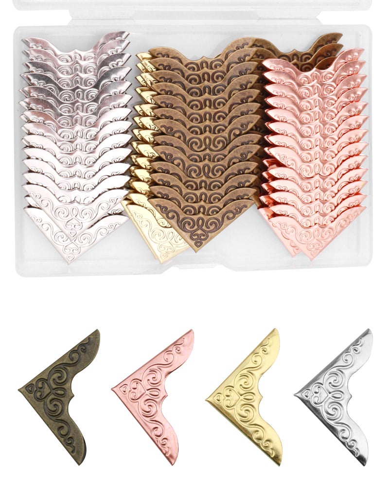 Olldag 100 PCS Metal Book Corners, Vintage Book Corner Protectors, Iron Corner Guard Edge Decorative for Scrapbook Photo Album Diary Cover Menus Folder (Antique Bronze+Silver+Gold+Rose Gold) - Image 1