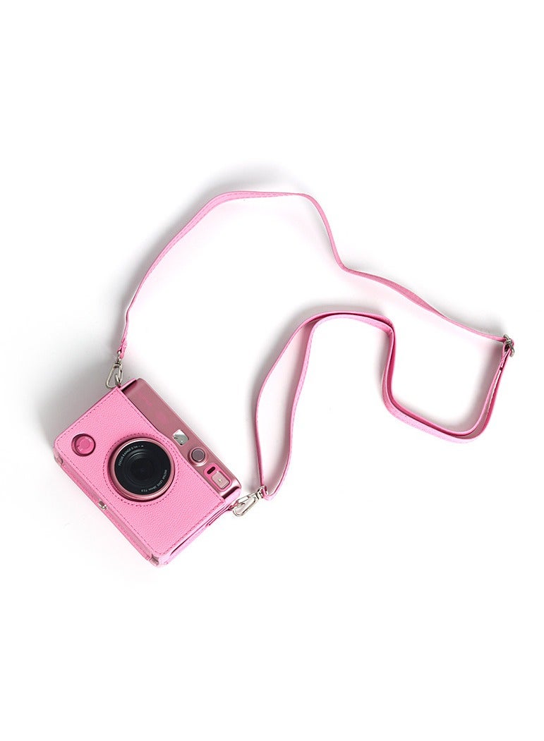 Camera case for Fujifilm Mini EVO, compatible with Fujifilm Mini EVO cameras, with adjustable shoulder strap in brown lychee textured horizontal style - Image 2