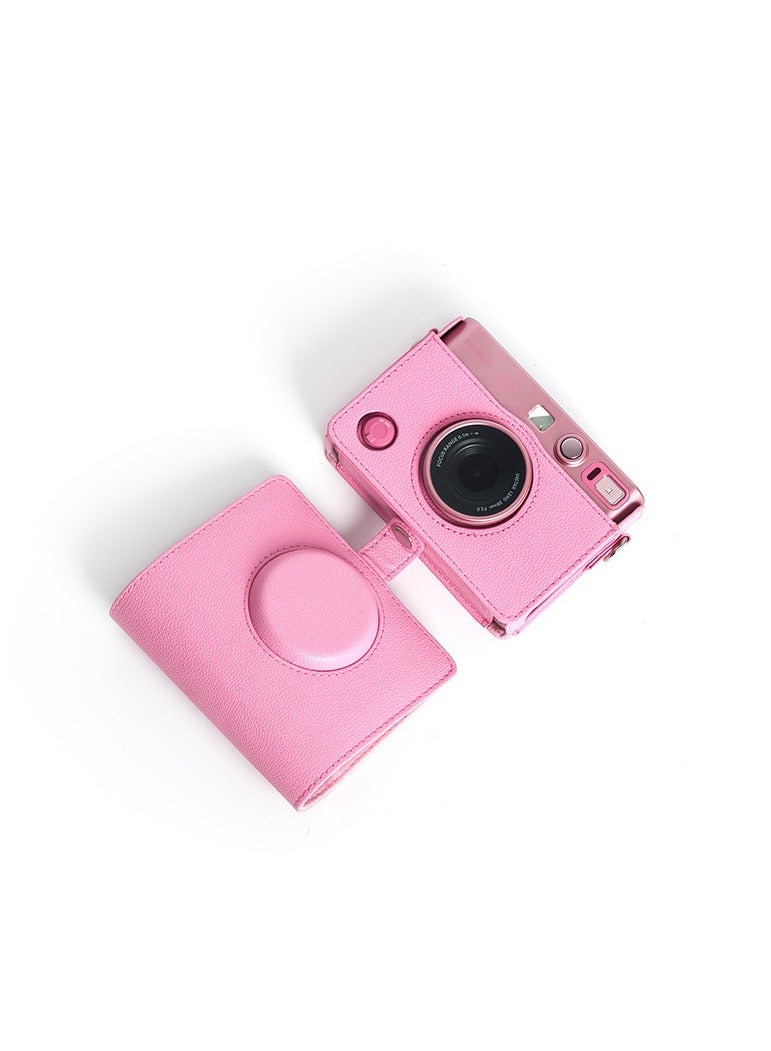 Camera case for Fujifilm Mini EVO, compatible with Fujifilm Mini EVO cameras, with adjustable shoulder strap in brown lychee textured horizontal style - Image 3