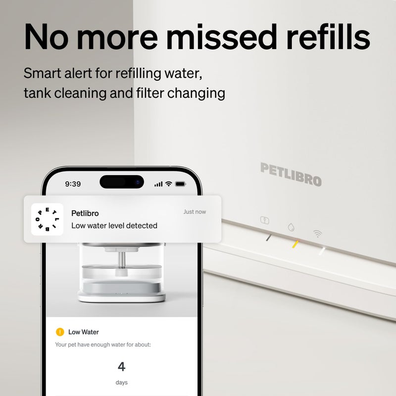 PETLIBRO Upgrade Cat Water Fountain Stainless Steel Tray, Dockstream 2 Cat Fountain Indoor, 3L/101oz Auto Cat Fountains for Drinking, App Monitoring Pet Water Fountain Dog, 5G WiFi Cat Water Dispenser - Image 5