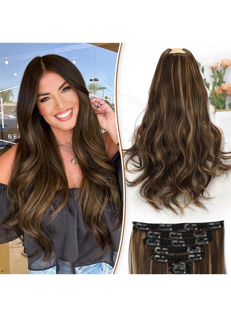 KooKaStyle KooKaStyle Clip in Hair Extensions Thick Long Straight Hair Extensions Upgrade Soft Lace Weft Lightweight 7PCS Layered Hair Extensions Medium Brown with Warm Highlights 20Inch for Women 