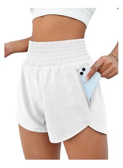 BMJL Women's Athletic Shorts High Waisted Running Shorts Pocket Sporty Shorts Gym Elastic Workout Shorts